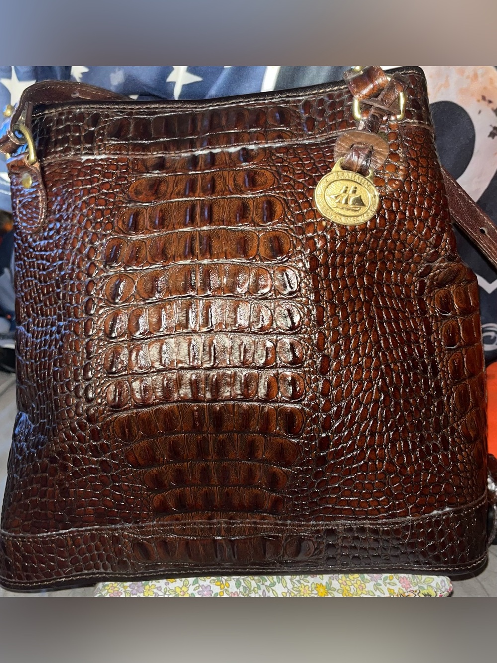 Brahmin EUC Brown Croc-Embossed Leather Tote